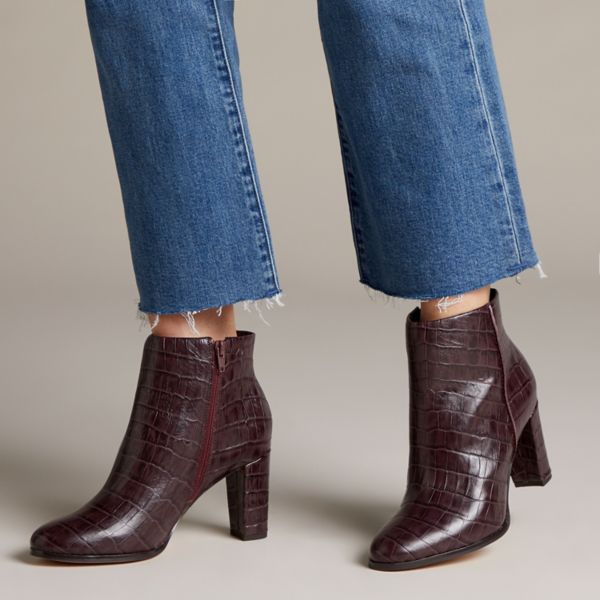 Clarks Womens Kaylin Fern Ankle Boots Burgundy | UK-7291536